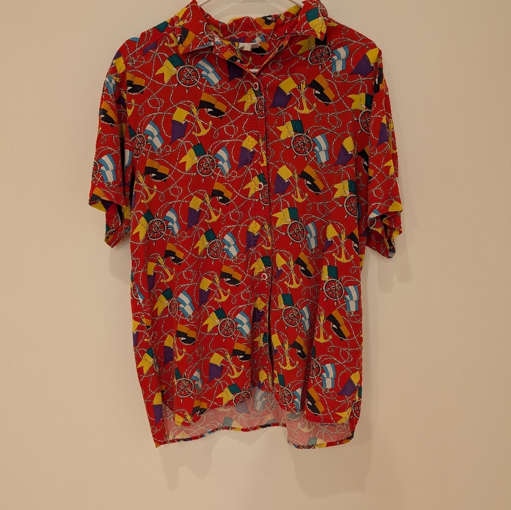 Head Tennis Vintage Sportswear Red, Blue, Anchors NauticaButton Down Shirt Sz Sm